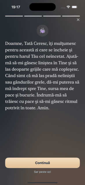 Rugăciune personală generată, afișată cu litere serif